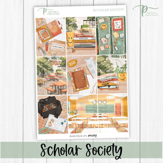 Scholar Society Weekly Kit - Planner Stickers For Vertical 7x9 Planners Like Erin Condren EC