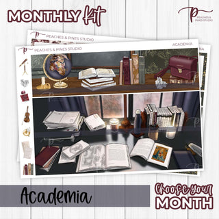 Academia Monthly Kit - Planner Stickers For Vertical 7x9 Planners Like Erin Condren EC