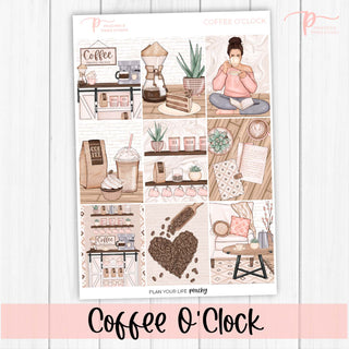 Coffee O'Clock Weekly Kit - Planner Stickers For Vertical 7x9 Planners Like Erin Condren EC