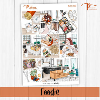 Foodie Weekly Kit - Decorative Planner Stickers for Vertical 7x9 Planners Compatible with Erin Condren EC - Cover