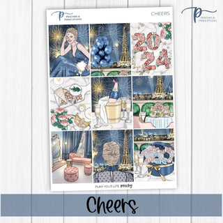 Cheers Weekly Kit - Decorative Planner Stickers for Vertical 7x9 Planners Compatible with Erin Condren EC - Cover