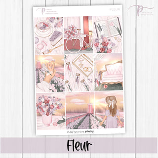 Fleur Weekly Kit - Planner Stickers For Vertical 7x9 Planners Like Erin Condren EC