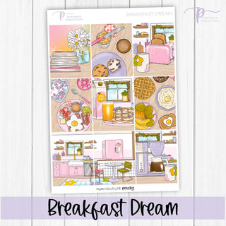 Breakfast Dream Weekly Kit - Planner Stickers For Vertical 7x9 Planners Like Erin Condren EC