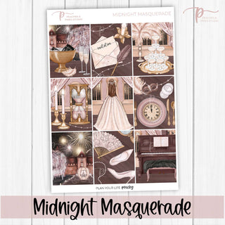 Midnight Masquerade Weekly Kit - Decorative Planner Stickers for Vertical 7x9 Planners Compatible with Erin Condren EC - Cover