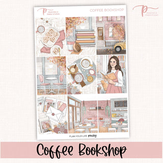Coffee Bookshop Weekly Kit - Planner Stickers For Vertical 7x9 Planners Like Erin Condren EC