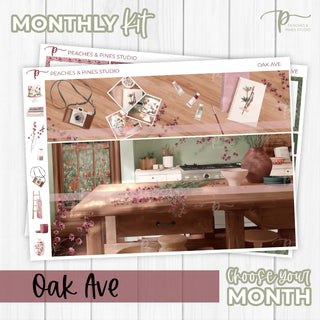 Oak Ave Monthly Kit - Planner Stickers For Vertical 7x9 Planners Like Erin Condren EC