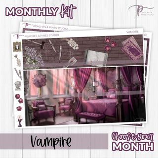 Vampire Monthly Kit - Planner Stickers For Vertical 7x9 Planners Like Erin Condren EC