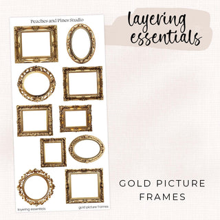 Gold Picture Frames - Layering Essentials | Journaling Deco Sticker Sheet