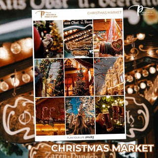 Christmas Market Photo Weekly Kit - Planner Stickers For Vertical 7x9 Planners Like Erin Condren EC