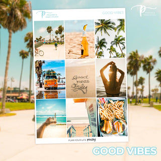 Good Vibes Photo Weekly Kit - Planner Stickers For Vertical 7x9 Planners Like Erin Condren EC