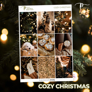 Cozy Christmas Photo Weekly Kit - Decorative Planner Stickers for Vertical 7x9 Planners Compatible with Erin Condren EC - Cover