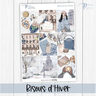 Bisous d'Hiver Weekly Kit - Decorative Planner Stickers for Vertical 7x9 Planners Compatible with Erin Condren EC - Cover