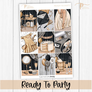 Ready To Party Weekly Kit - Decorative Planner Stickers for Vertical 7x9 Planners Compatible with Erin Condren EC - Cover