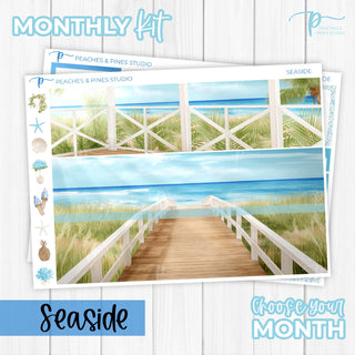 Seaside Monthly Kit - Planner Stickers For Vertical 7x9 Planners Like Erin Condren EC