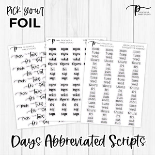 Weekdays Abbreviated Foiled Scripts - Foiled Stickers for Functional Planning - Cover