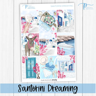 Santorini Dreaming Weekly Kit - Planner Stickers For Vertical 7x9 Planners Like Erin Condren EC