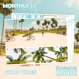 Good Vibes Photo Monthly Kit - Planner Stickers For Vertical 7x9 Planners Like Erin Condren EC