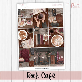 Book Cafe Weekly Kit - Decorative Planner Stickers for Vertical 7x9 Planners Compatible with Erin Condren EC - Cover
