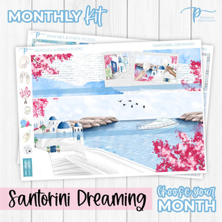 Santorini Dreaming Monthly Kit - Planner Stickers For Vertical 7x9 Planners Like Erin Condren EC