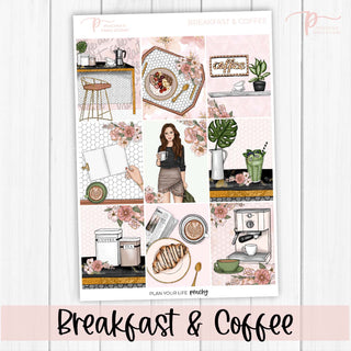 Breakfast & Coffee Weekly Kit - Decorative Planner Stickers for Vertical 7x9 Planners Compatible with Erin Condren EC - Cover