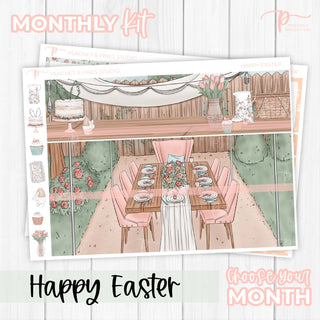 Happy Easter Monthly Kit - Planner Stickers For Vertical 7x9 Planners Like Erin Condren EC