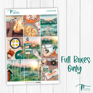 Campfire Weekly Kit - Planner Stickers For Vertical 7x9 Planners Like Erin Condren EC