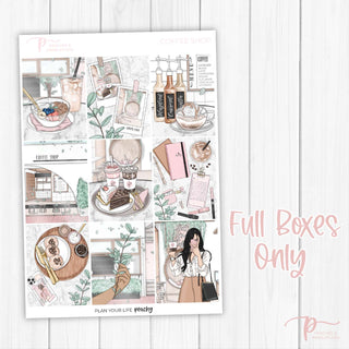 Coffee Shop Weekly Kit - Planner Stickers For Vertical 7x9 Planners Like Erin Condren EC