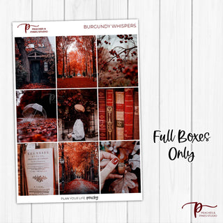 Burgundy Whispers Photo Weekly Kit - Planner Stickers For Vertical 7x9 Planners Like Erin Condren EC