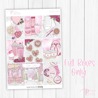 Love You Weekly Kit - Decorative Planner Stickers for Vertical 7x9 Planners Compatible with Erin Condren EC - Full Boxes Only