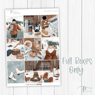Frozen Lake Weekly Kit - Decorative Planner Stickers for Vertical 7x9 Planners Compatible with Erin Condren EC - Full Boxes Only
