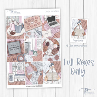 Cozy Winter Weekly Kit - Planner Stickers For Vertical 7x9 Planners Like Erin Condren EC