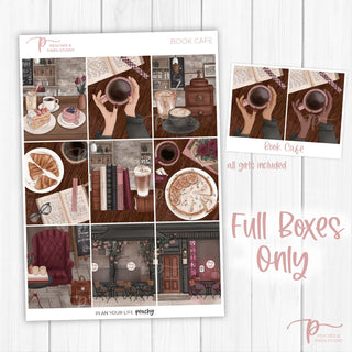Book Cafe Weekly Kit - Decorative Planner Stickers for Vertical 7x9 Planners Compatible with Erin Condren EC - Full Boxes Only