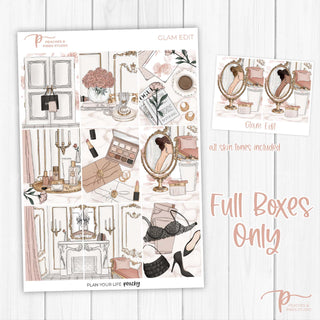 Glam Edit Weekly Kit - Decorative Planner Stickers for Vertical 7x9 Planners Compatible with Erin Condren EC - Full Boxes Only