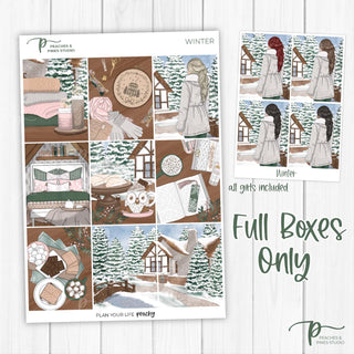Winter Weekly Kit - Decorative Planner Stickers for Vertical 7x9 Planners Compatible with Erin Condren EC - Full Boxes Only