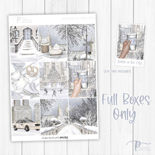 Winter in the City Weekly Kit - Decorative Planner Stickers for Vertical 7x9 Planners Compatible with Erin Condren EC - Full Boxes Only