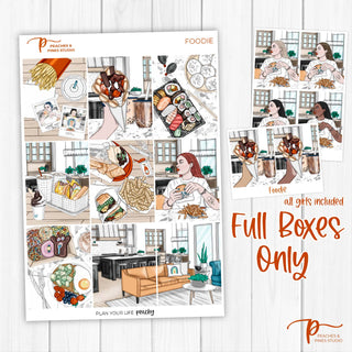 Foodie Weekly Kit - Decorative Planner Stickers for Vertical 7x9 Planners Compatible with Erin Condren EC - Full Boxes Only