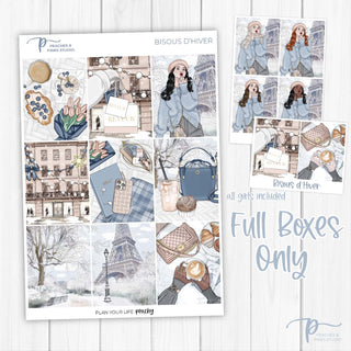 Bisous d'Hiver Weekly Kit - Decorative Planner Stickers for Vertical 7x9 Planners Compatible with Erin Condren EC - Full Boxes Only