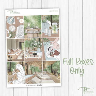 Unwind Weekly Kit - Decorative Planner Stickers for Vertical 7x9 Planners Compatible with Erin Condren EC - Full Boxes Only