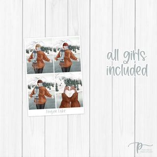 Frozen Lake Weekly Kit - Decorative Planner Stickers for Vertical 7x9 Planners Compatible with Erin Condren EC - Skin Tones
