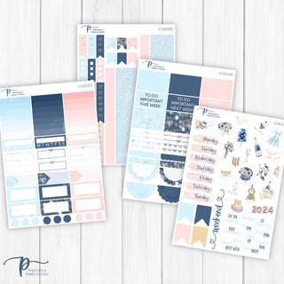 Cheers Weekly Kit - Decorative Planner Stickers for Vertical 7x9 Planners Compatible with Erin Condren EC - Pages 5to8