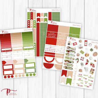 Holly Jolly Weekly Kit - Planner Stickers For Vertical 7x9 Planners Like Erin Condren EC