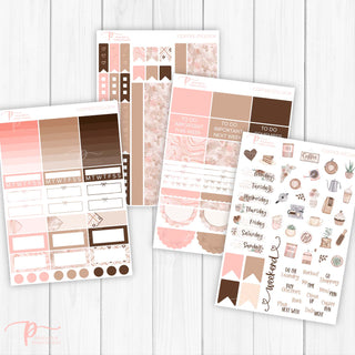 Coffee O'Clock Weekly Kit - Planner Stickers For Vertical 7x9 Planners Like Erin Condren EC
