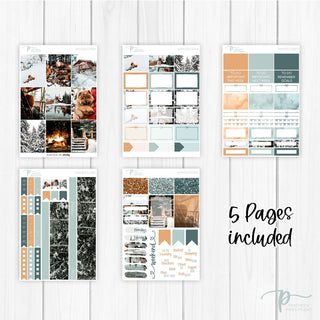 Winter Cabin Photo Weekly Kit - Decorative Planner Stickers for Vertical 7x9 Planners Compatible with Erin Condren EC - Kit