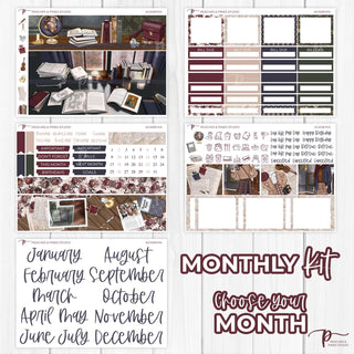 Academia Monthly Kit - Planner Stickers For Vertical 7x9 Planners Like Erin Condren EC