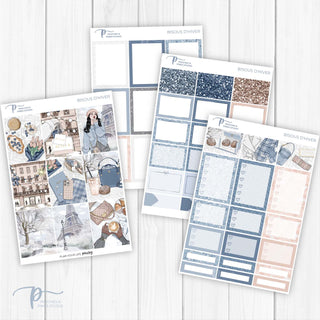 Bisous d'Hiver Weekly Kit - Decorative Planner Stickers for Vertical 7x9 Planners Compatible with Erin Condren EC - Pages 1to4