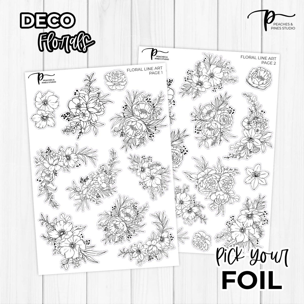Floral Line Art - Foiled Stickers