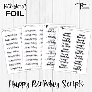 Happy Birthday Foiled Scripts - Functional Planner Stickers for Book Journaling - Cover