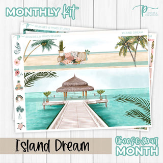 Island Dream Monthly Kit - Planner Stickers For Vertical 7x9 Planners Like Erin Condren EC
