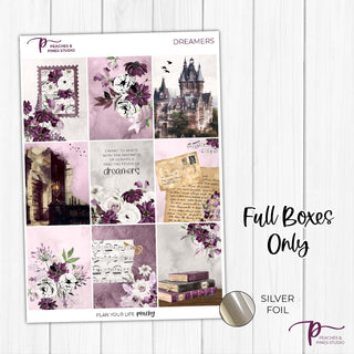 Dreamers Foiled Weekly Kit - Decorative Planner Stickers for Vertical 7x9 Planners Compatible with Erin Condren EC - Full Boxes Only