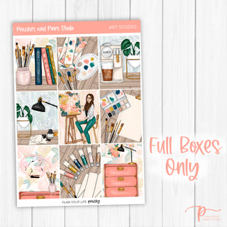 Art Studio Weekly Kit - Decorative Planner Stickers for Vertical 7x9 Planners Compatible with Erin Condren EC - Full Boxes Only
